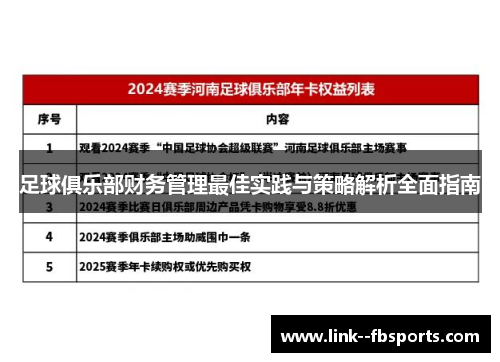 足球俱乐部财务管理最佳实践与策略解析全面指南 足球俱乐部财务管理最佳实践与策略解析全面指南